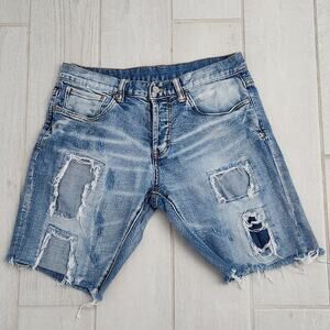 DOPE Denim Shorts Men's Size 30 Button Fly Distressed Raw Hem Ripped Style